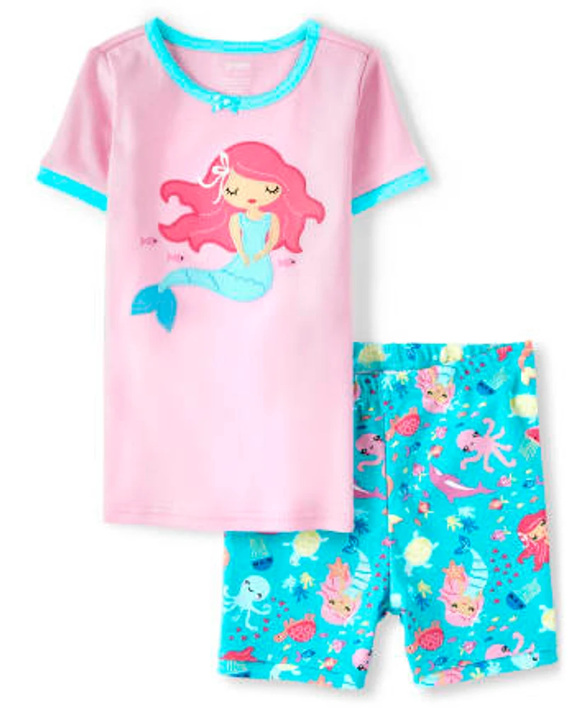 Girls Mermaid Cotton 2-Piece Pajamas - Gymmies