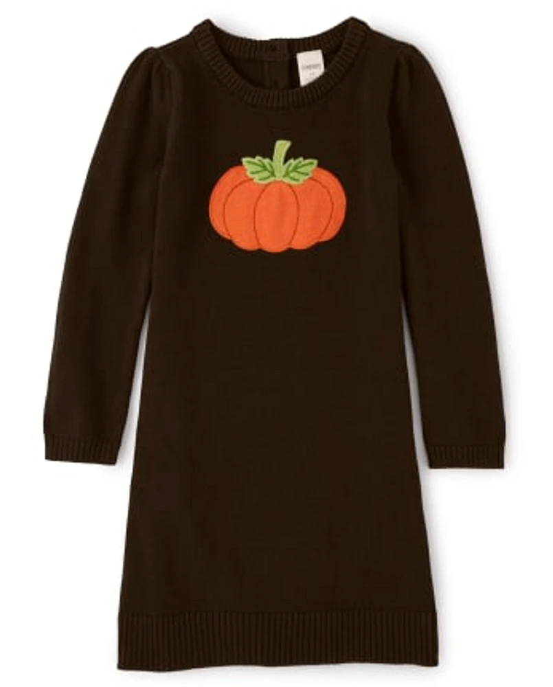 Girls Embroidered Sweater Dress - Lil Pumpkin