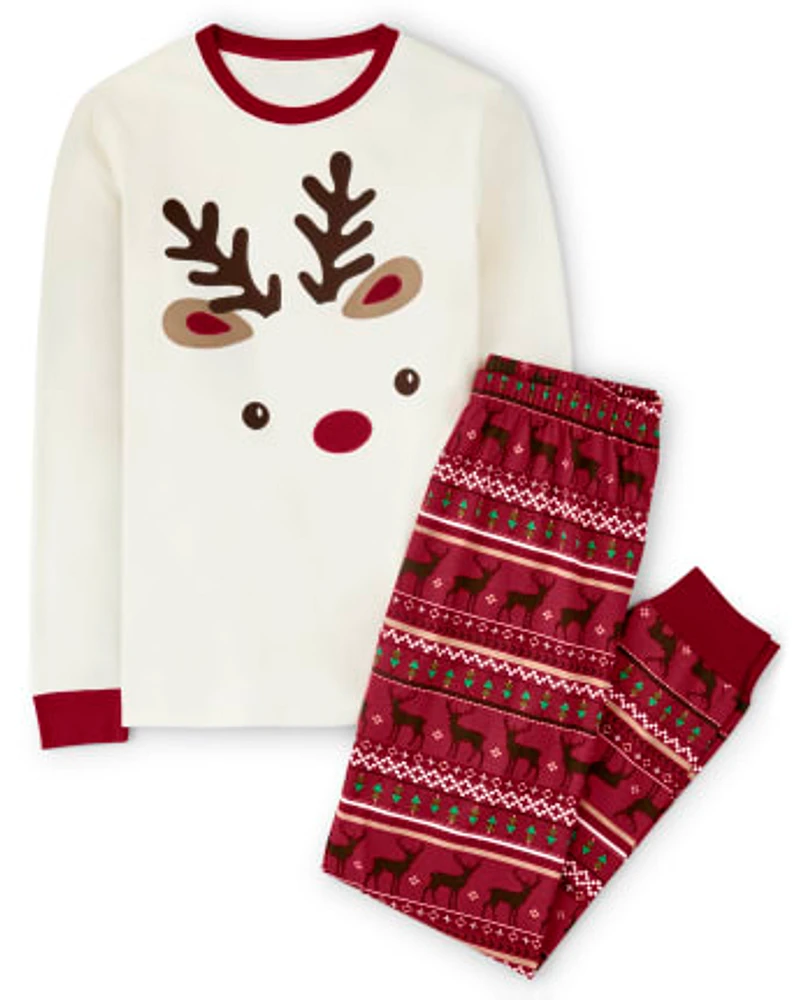 Adult Reindeer Fairisle Cotton 2-Piece Pajamas - Gymmies