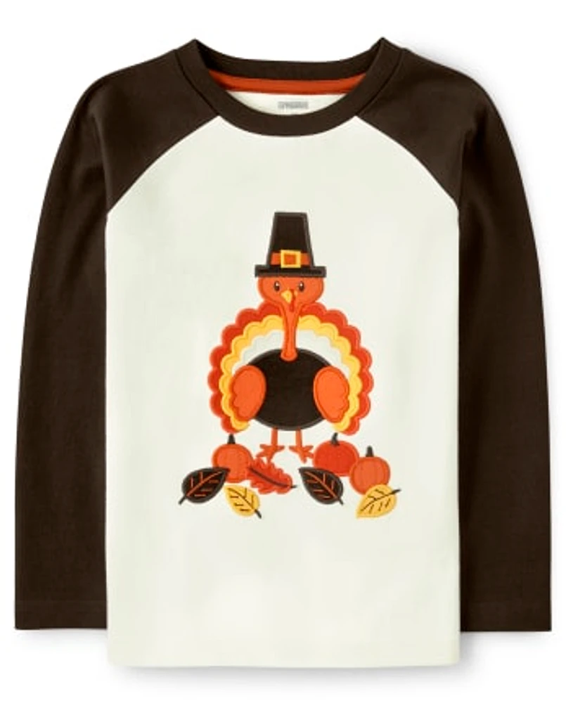 Boys Embroidered Turkey Raglan Top - Harvest