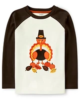 Boys Embroidered Turkey Raglan Top - Harvest