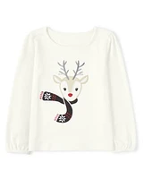 Girls Embroidered Reindeer Top - Cheer