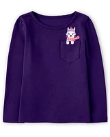 Girls Embroidered Llama Pocket Top - Little Llamas