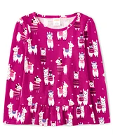 Girls Llama Peplum Top - Little Llamas