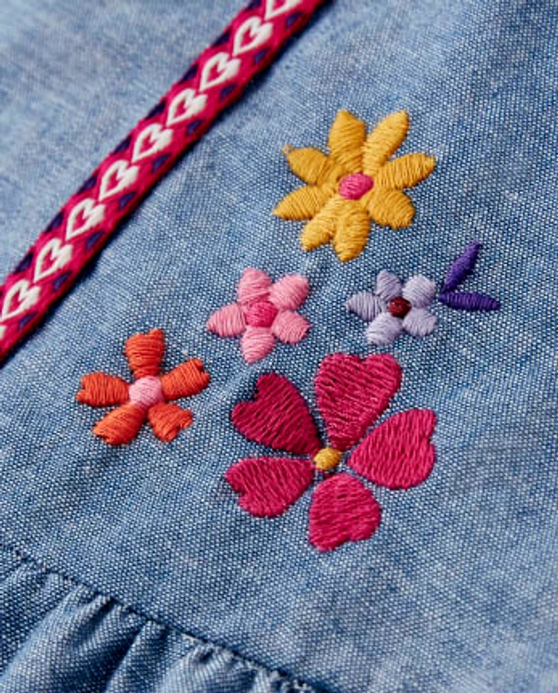 Girls Embroidered Floral Denim Skort - Little Llamas