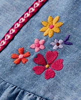 Jupe-short Denim à fleurs brodées pour fille - Little Llamas