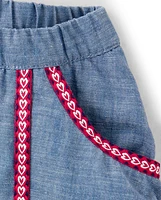 Girls Embroidered Floral Denim Skort - Little Llamas