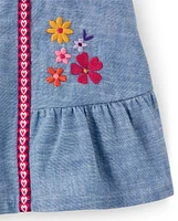 Jupe-short Denim à fleurs brodées pour fille - Little Llamas