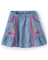 Girls Embroidered Floral Denim Skort - Little Llamas