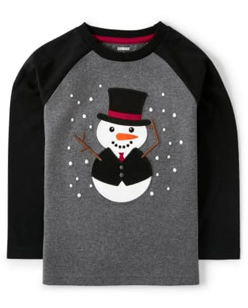 Boys Embroidered Snowman Top - Reindeer Cheer