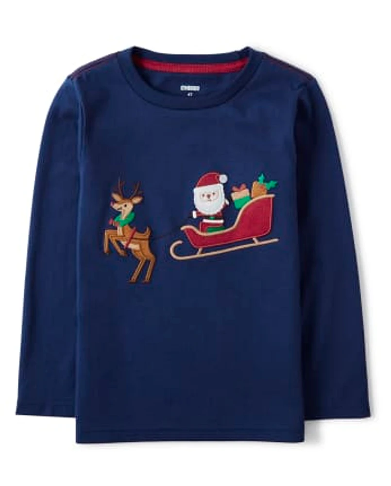 Boys Embroidered Santa's Sleigh Top - Ho