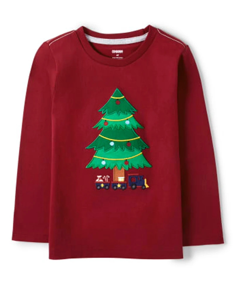 Boys Embroidered Christmas Tree Top - Ho