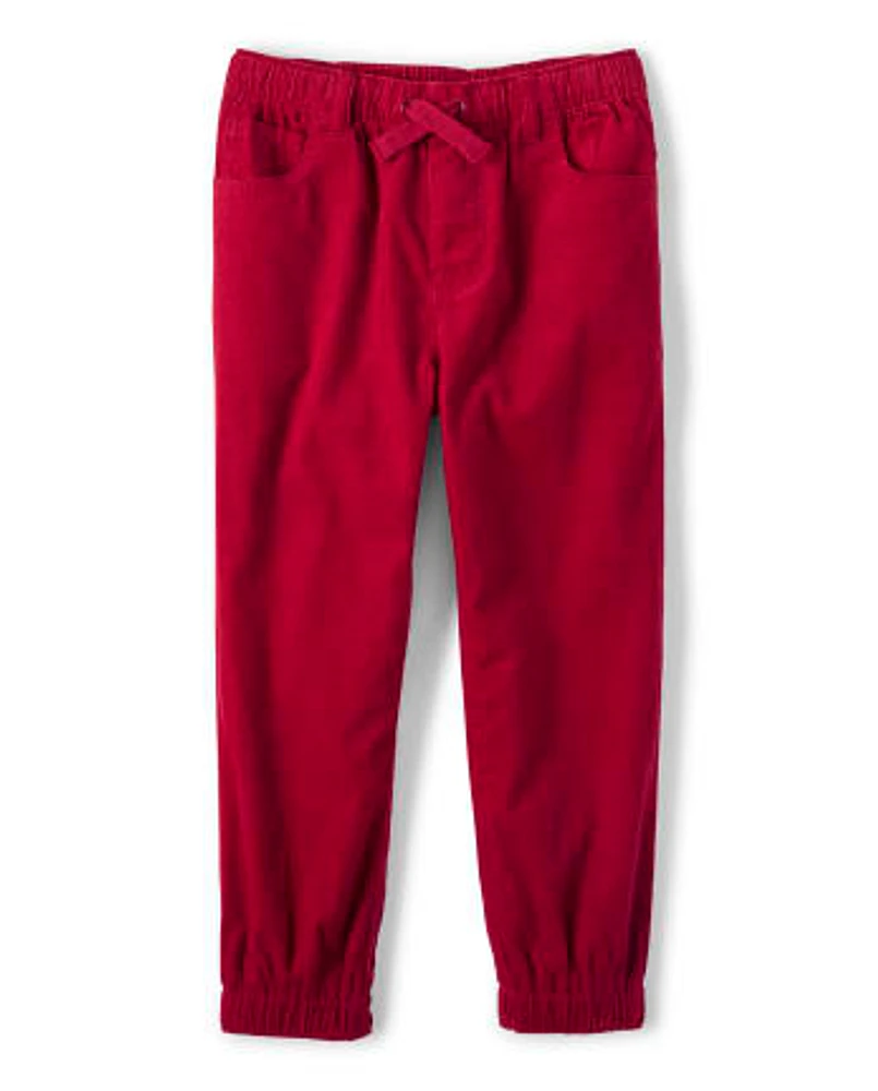 Boys Corduroy Pull On Jogger Pants - Reindeer Cheer