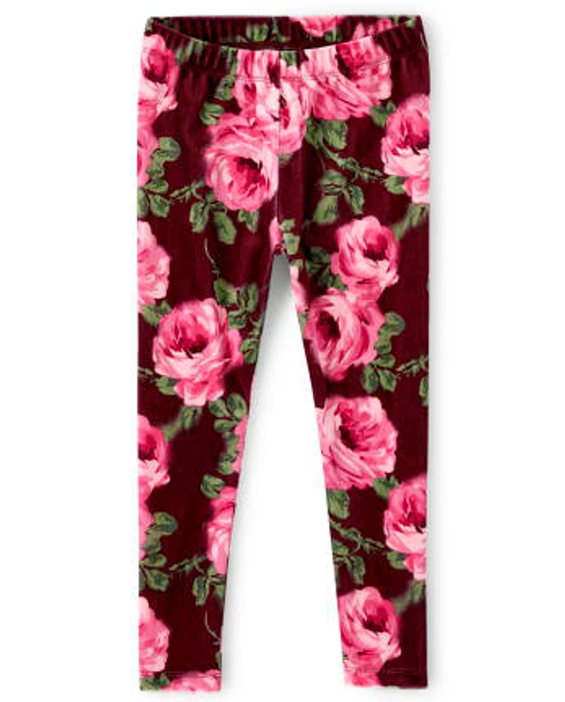 Girls Rose Velour Leggings - Royal Princess