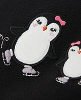 Girls Embroidered Skating Penguin Top - Polar Party