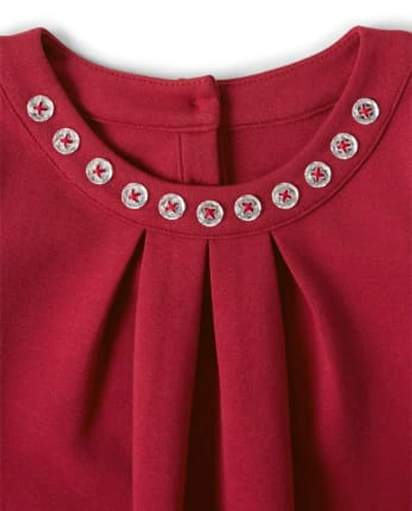 Girls Jeweled Ponte Dress - Family Celebrations Red