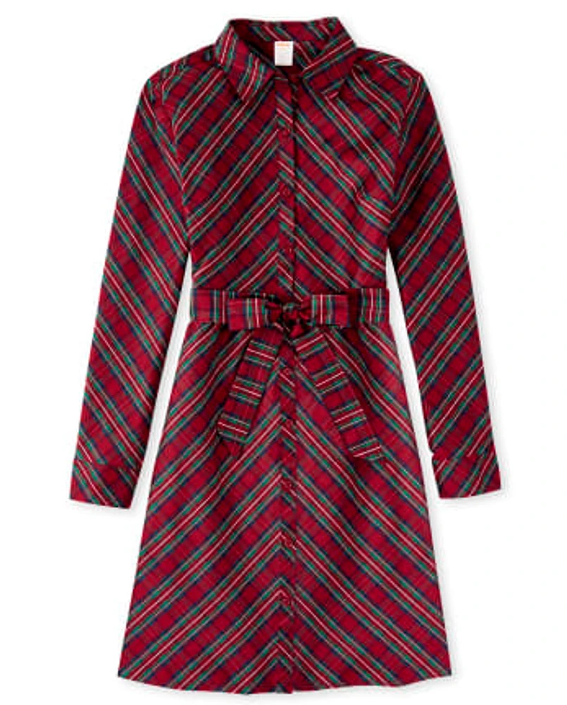 Womens Plaid Shirt Dress - Family Celebrations Red