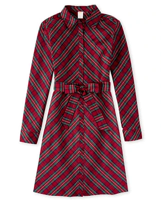 Womens Plaid Shirt Dress - Family Celebrations Red