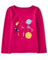 Girls Embroidered Space Top - Comet Club