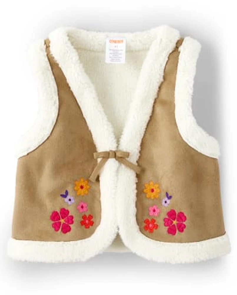 Girls Embroidered Floral Vest - Little Llamas