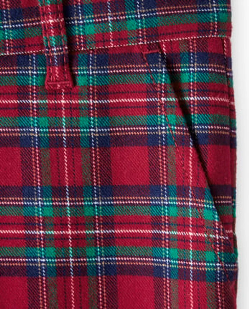 Boys Plaid Dress Pants - Family Celebrations Red