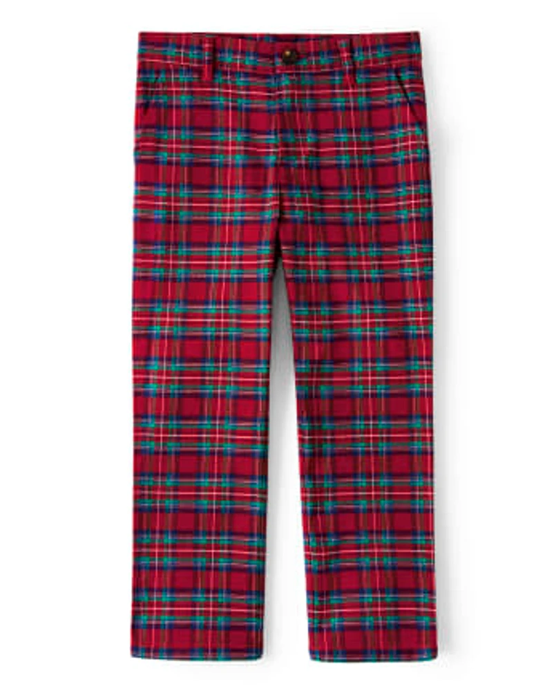 Boys Plaid Dress Pants - Family Celebrations Red