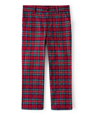 Boys Plaid Dress Pants - Family Celebrations Red