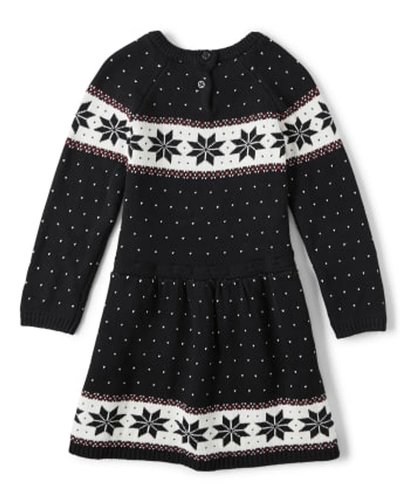 Girls Fairisle Sweater Dress - Reindeer Cheer