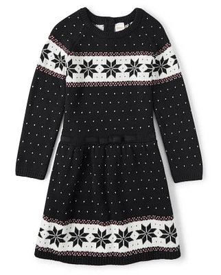 Girls Fairisle Sweater Dress - Reindeer Cheer