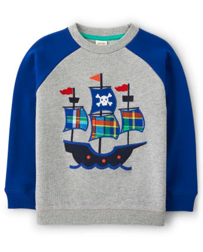 Boys Embroidered Pirate Ship Sweatshirt - Aye Matey