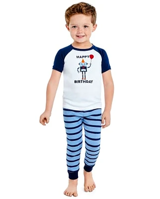 Pyjama en coton ajusté pour garçon avec motif robot anniversaire - Gymmies