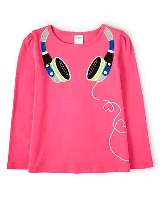 Girls Embroidered Headphones Top - Rock Academy