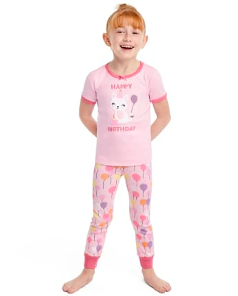 Girls Birthday Cat Snug Fit Cotton Pajamas - Gymmies