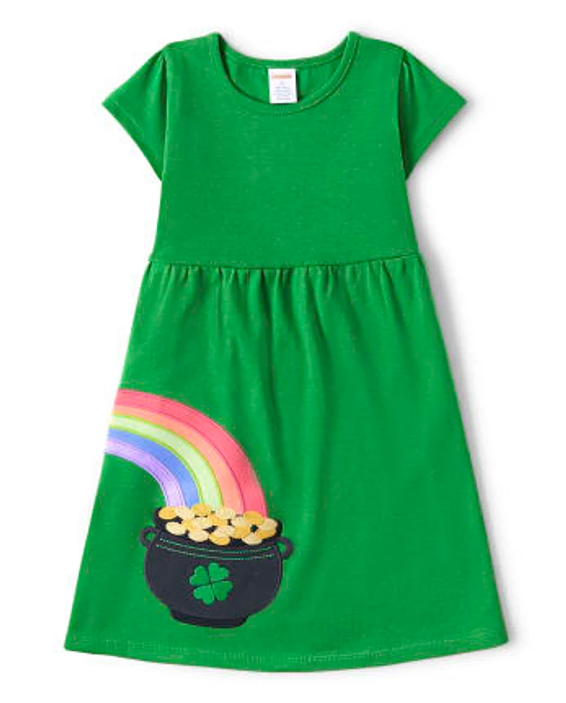 Girls Embroidered Rainbow Dress - Little Leprechaun