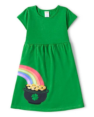 Girls Embroidered Rainbow Dress - Little Leprechaun