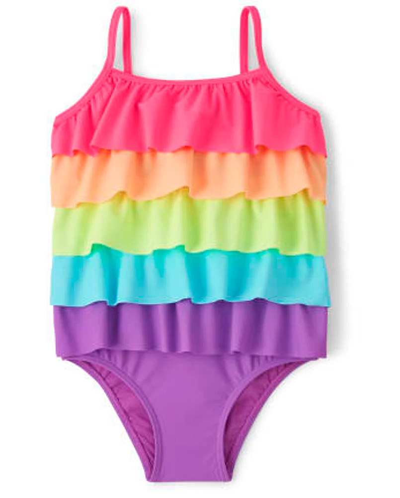 Girls Rainbow Tiered One Piece Swimsuit - Splish-Splash