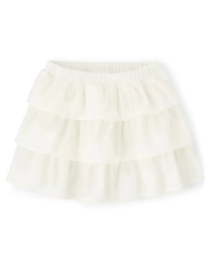 Girls Tiered Velvet Skort - Polar Party