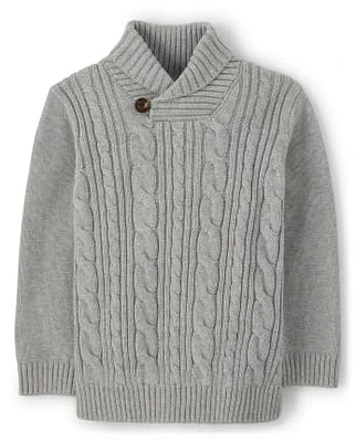 Boys Cable Knit Shawl Sweater