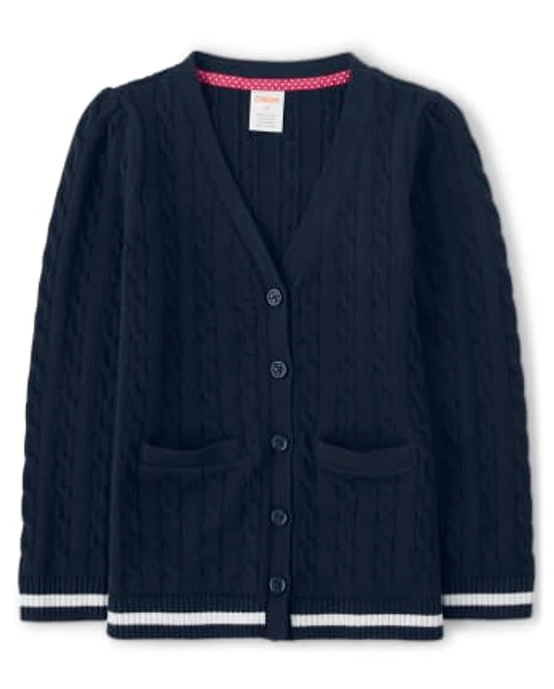 Girls Cable Knit Long Cardigan - Uniform