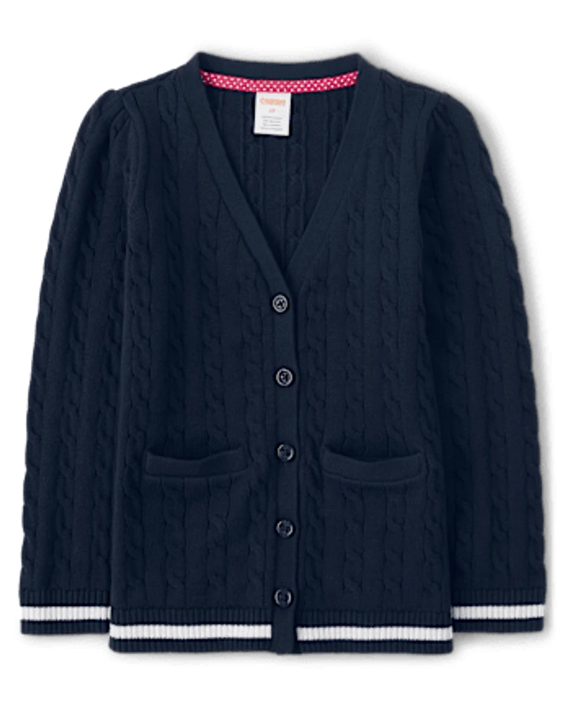 Cardigan long en tricot torsadé pour filles - Uniforme