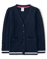 Cardigan long en tricot torsadé pour filles - Uniforme