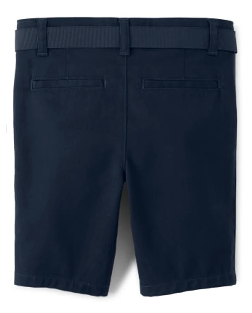 Girls Stain and Wrinkle-Resistant Belted Chino Shorts - Uniform