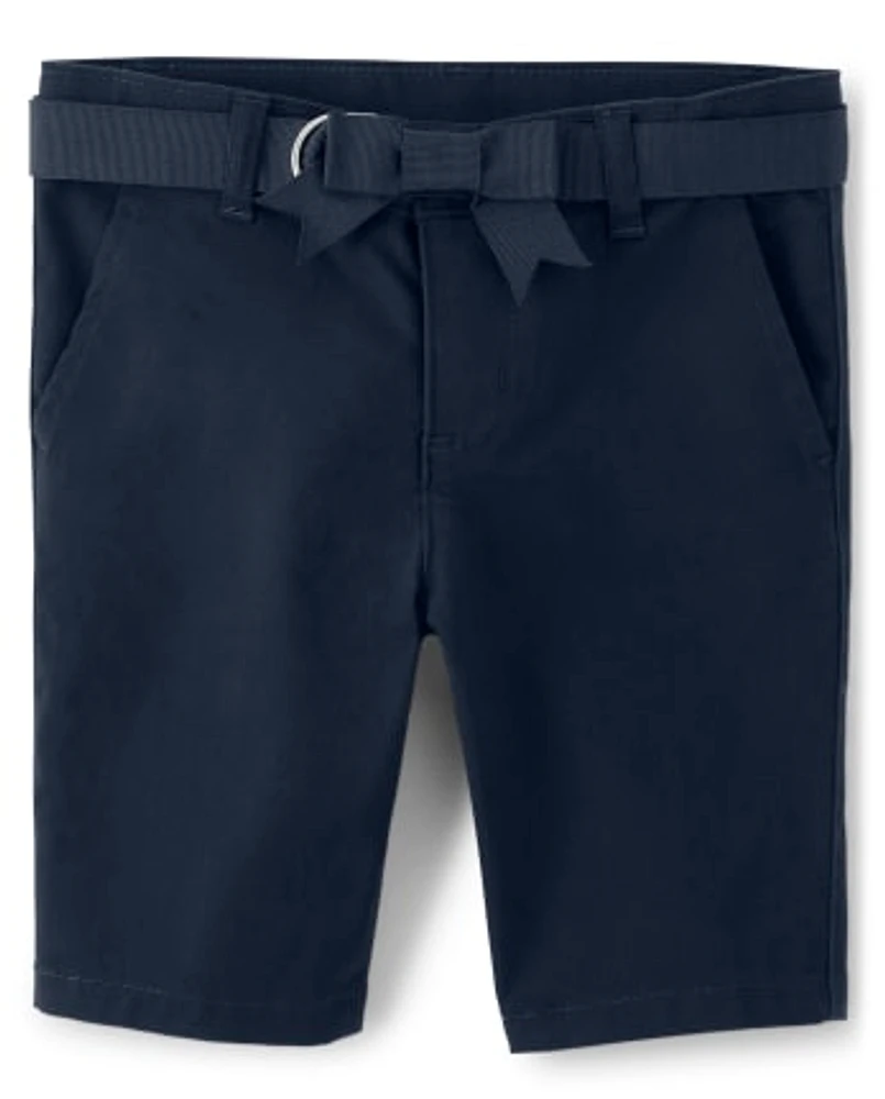 Girls Stain and Wrinkle-Resistant Belted Chino Shorts - Uniform