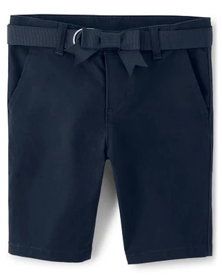 Girls Stain and Wrinkle-Resistant Belted Chino Shorts - Uniform