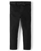 Pantalon chino ceinturé pour filles avec résistance aux taches et plis