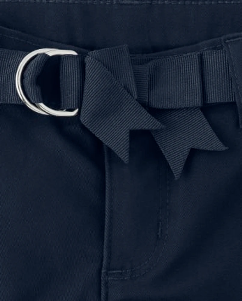 Girls Stain and Wrinkle-Resistant Belted Chino Pants