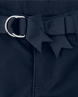 Girls Stain and Wrinkle-Resistant Belted Chino Pants