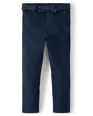 Girls Stain and Wrinkle-Resistant Belted Chino Pants