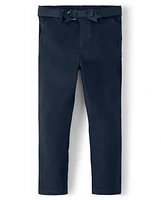 Girls Stain and Wrinkle-Resistant Belted Chino Pants