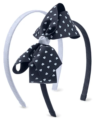 Girls Bow Heart Headband 2-Pack - Uniform